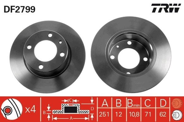 2X Bremsscheibe TRW DF2799 FüR CitroËN Xantia Break 16V Turbo HDI 109 12V-image