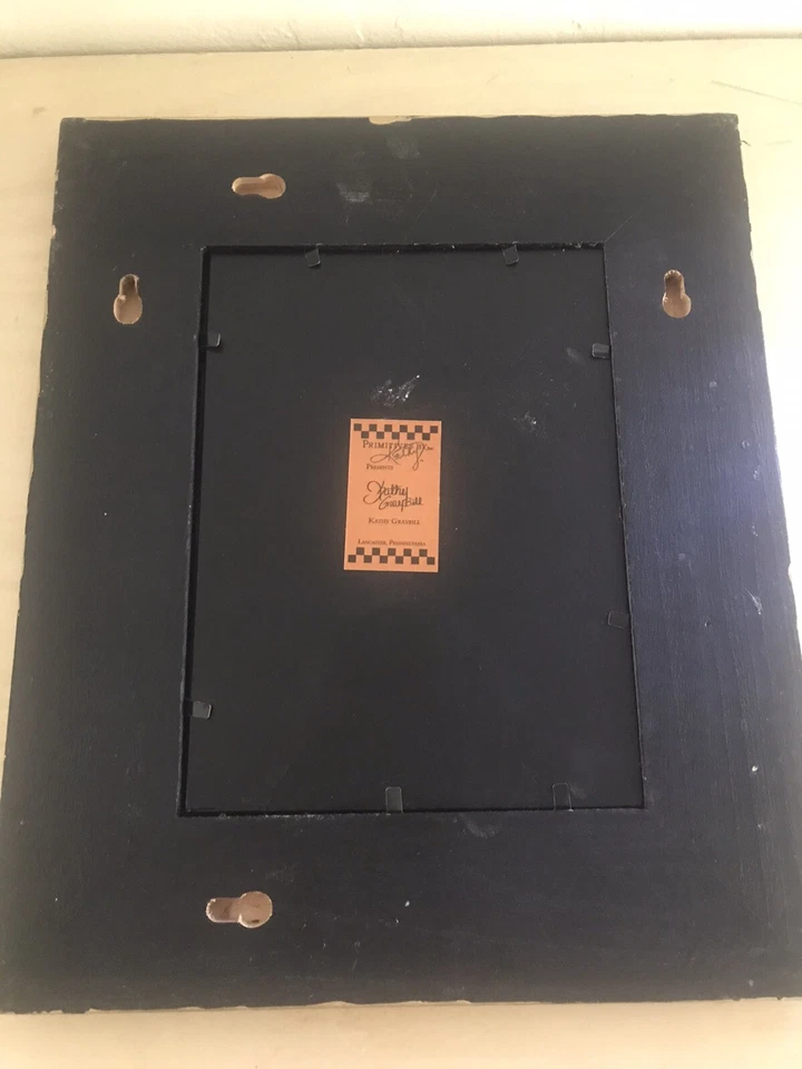 Boho Hand Painted Black Wood Mirror Primitives Kathy Graybill 11.25" x 9.25"  - Image 3 of 4