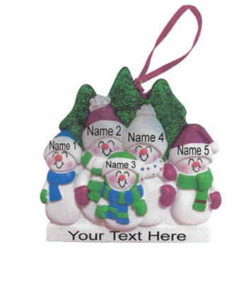 Snowman Family of 5 Personalized Christmas Tree Ornament Holiday Gift ...