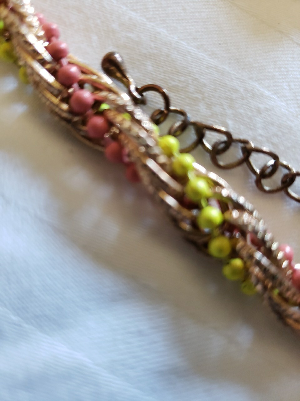 Vintage  Tiny Bead Statement Necklace Long Green … - image 4