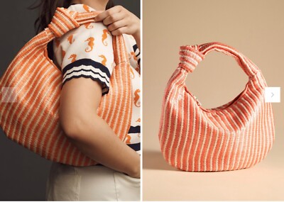NWT ANTHROPOLOGIE MELIE BIANCO BRIGITTE SATCHEL RAFFIA BAG PURSE ORANGE STRIPED