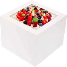 Moretoes 15pcs Cake Boxes 10x10x8 Inch Cake Box White Bakery Boxes with Windo...