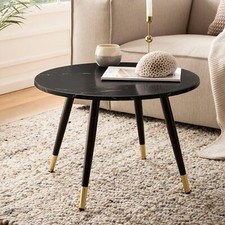 Couchtisch FineBuy Sofatisch Marmor Optik 60 cm Wohnzimmertisch Rund Schwarz
