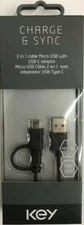 Key - 2-in-1 Micro & USB Type-C Charge and Sync 3 Ft Cable - Black