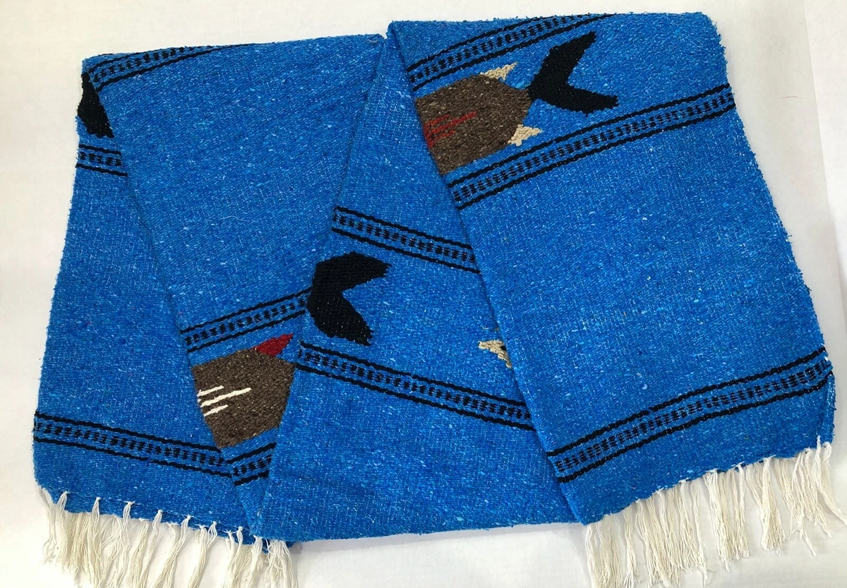 Mexican Falsa Blanket Fish Print Artisan Handwoven Tapestry Yoga Throw Rug XL 02