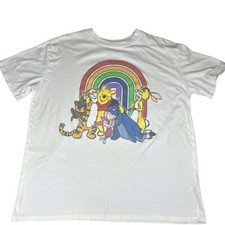 Disney Winnie The Pooh White Rainbow Graphic Short Sleeve TShirt Unisex XXL