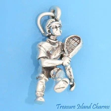 Male Tennis Player Boy Man 3D 925 Solid Sterling Silver Charm MADE IN USA
