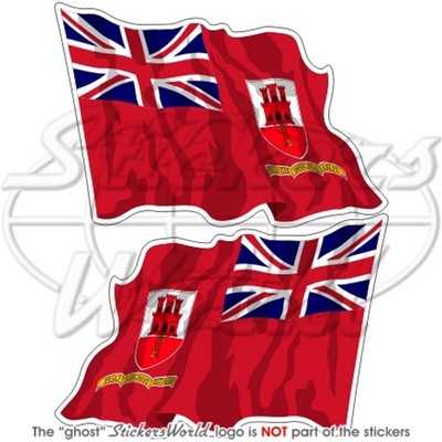 GIBRALTAR Wehende Zivil Fähnrich Fahne, Flagge Aufkleber, Vinyl Sticker 75mm x2
