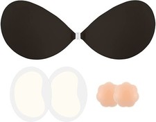 Adhesive Invisible Bra Strapless Push Up Bra Backless Silicone Size:C,Black