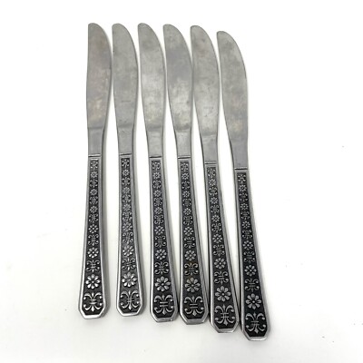 FLORENZ Interpur 6 Dinner Knives MCM Stainless Flatware 8 3/4''  8 petal flower