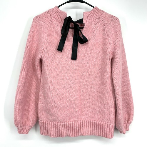 LOFT Sweater Womens XS Pink Black Bow Back Pullover Crew Neck Balloon Sleeve - Picture 8 of 10