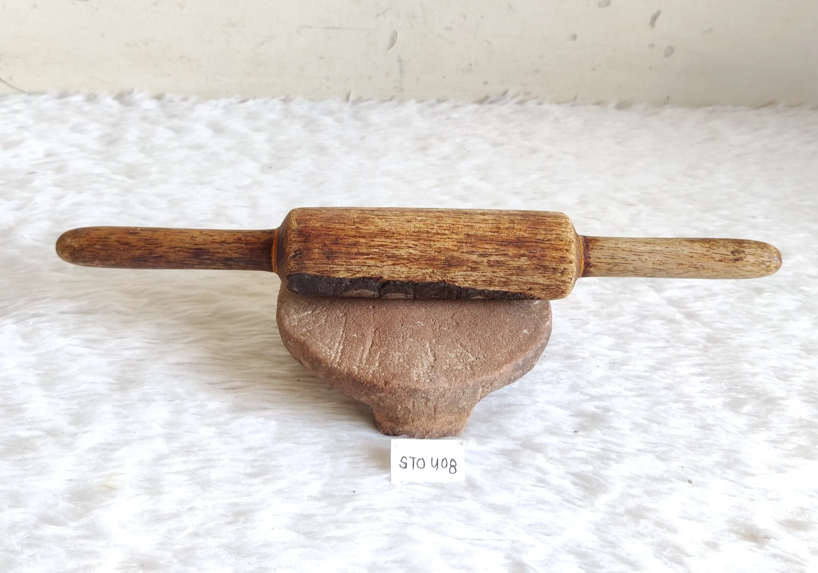 Antique Indien Chapati Machine Rouge Pierre Board & Roulant Pin Handmade