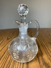 Vintage EAPG Vinegar-Oil Cruet Glass Oval Cut 5 Notch Panel HB Round #38