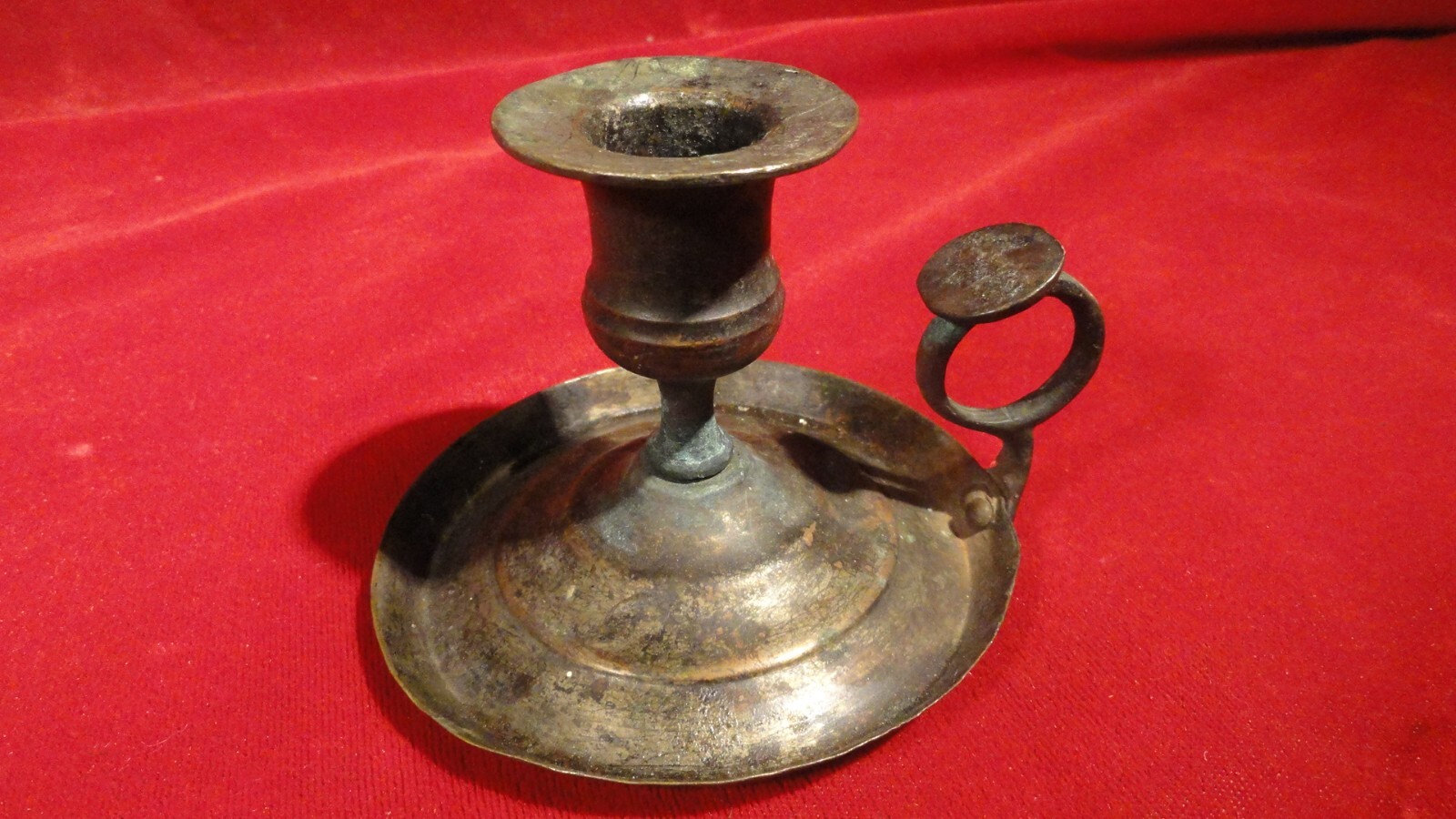 GREAT ORNATE REVOLUTIONARY WAR ERA SILVERED BRASS CANDLE HOLDERTHUMB
