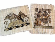 Egyptian Genuine Papyrus Art w/Certificates of Authenticity - Set of 2 8” x 10”