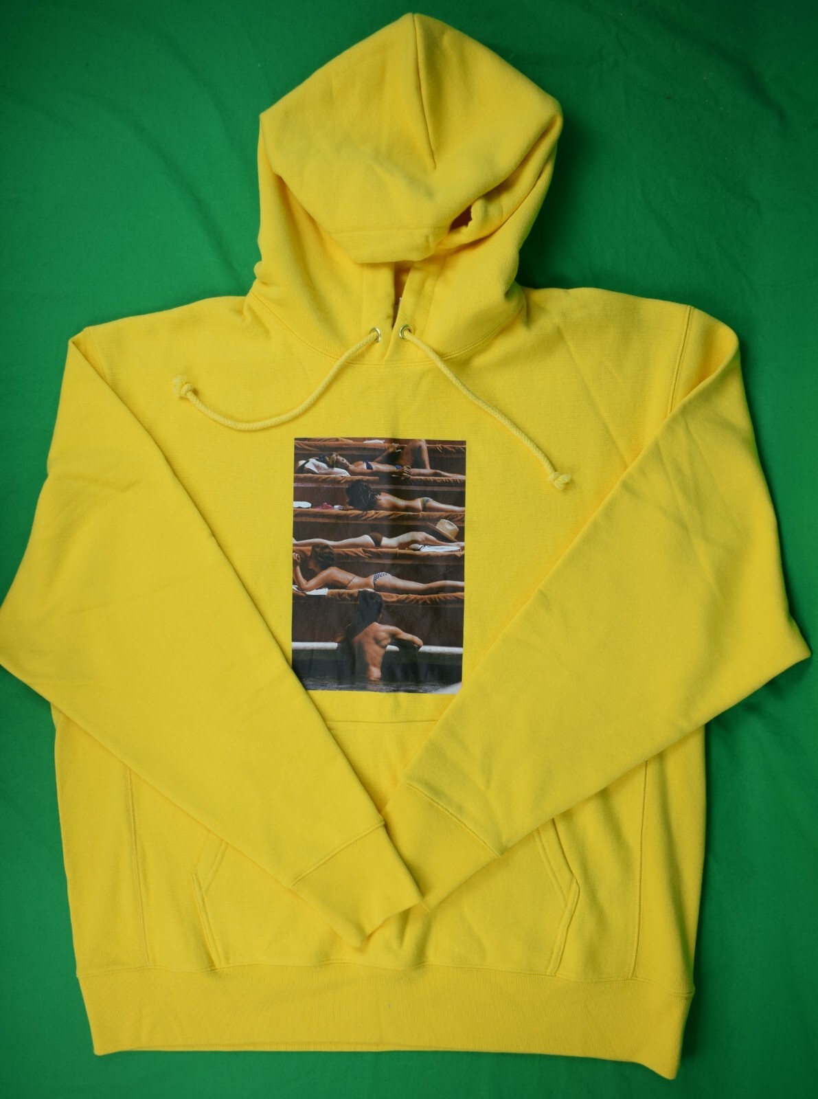 FILA Felpa felpa con cappuccio Rowing Blazers x Slim Aarons cotone giallo nudo taglia XXL (nuova senza etichette)