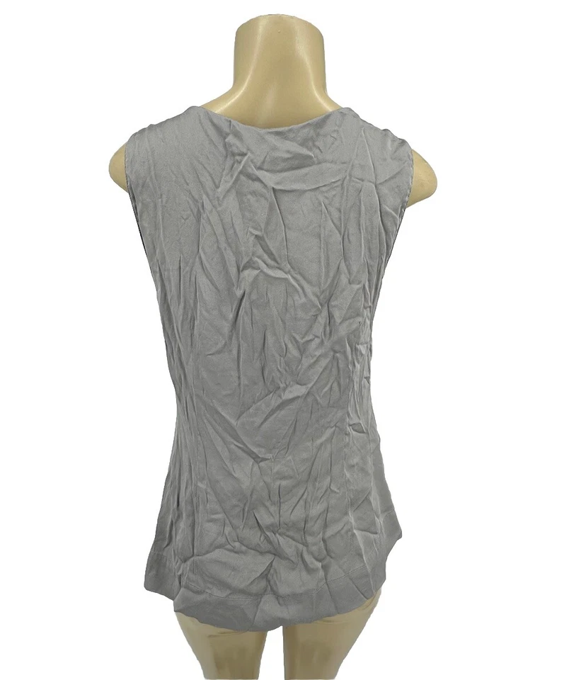 Camiseta sin mangas halógena mediana para mujer mezcla de seda con volantes cuello en V gris cremallera lateral 14-21 Foto 4 de 4