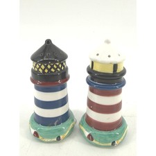 Lighthouse Salt and Pepper Shakers Nautical Multicolor Ceramic Set Coastal