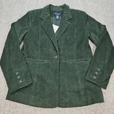 DENIM & CO Womens Green Corduroy Blazer Jacket Size Small Single Button NWT