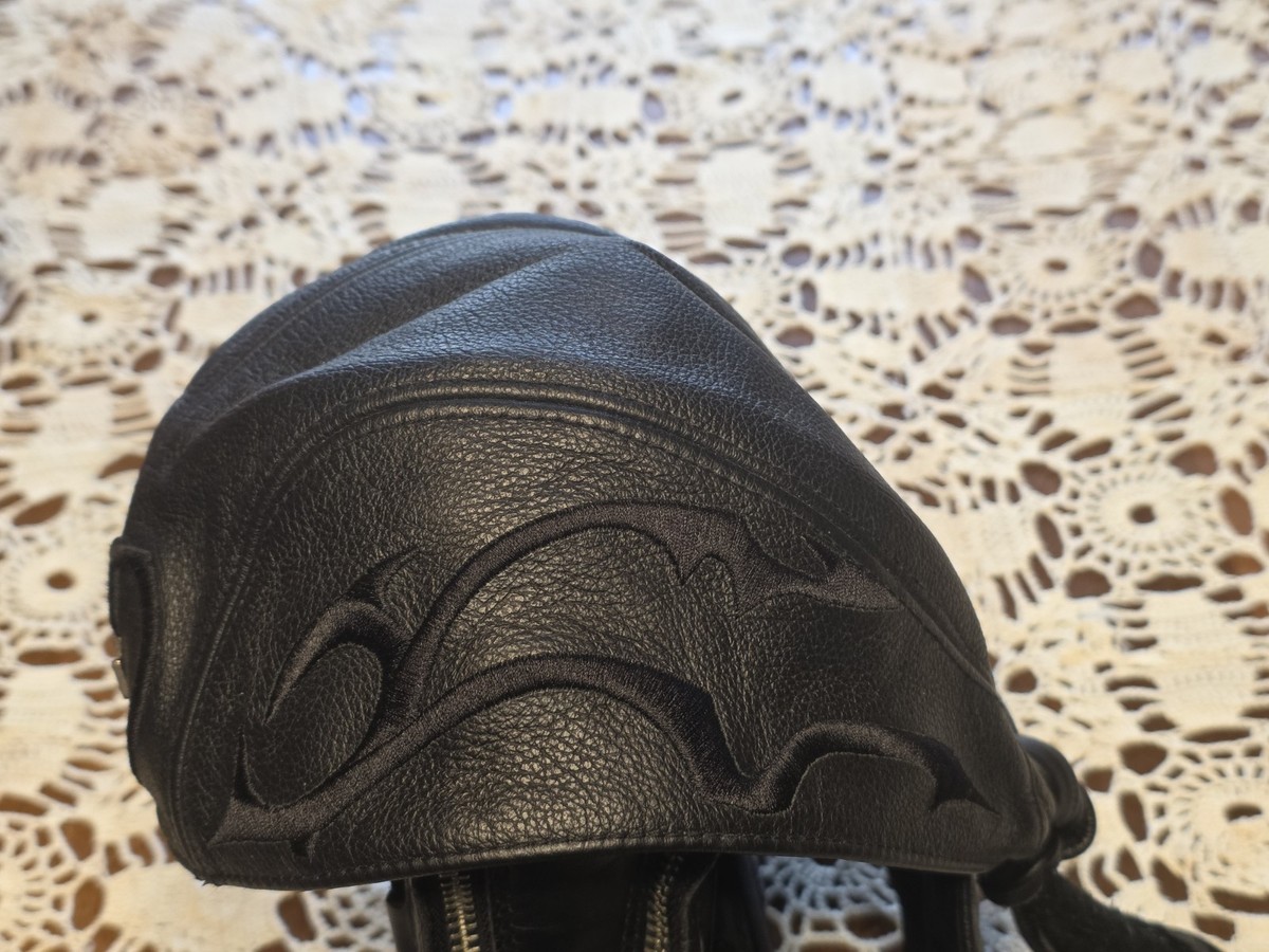 Vtg Harley Davidson Flames Tribal LEATHER SKULL CAP ADJUSTABLE