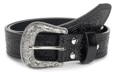 Western-Belt-for-Women-Cowgirl, PU-Leather-Waist Medium Black - Embossed Body