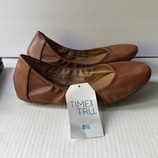 Time and Tru Brown Shoes Women  s 8.5 Scrunch Ballet Flats Slip On New
