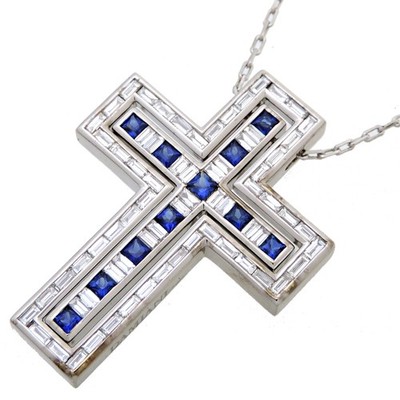 DAMIANI Belle Epoque Cross Blue Necklace Sapphire Diamond 750WG P0064232
