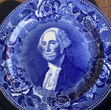 Antique Wedgwood Etruria England George & Martha Washington Blue Transfer Plates