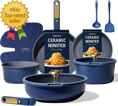 #ad Ceramic Cookware Set Non Toxic PFAS Free 15Pcs Pots and Pans Set Non Stick $65.99