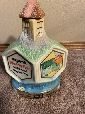 Beam World's Fair Spokane 1974 Bourbon Decanter Green Blue Brown