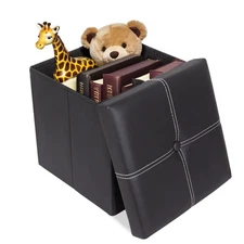 Small Folding Storage Ottoman Cube, Faux Leather Storage Footrest Bench, Foot...