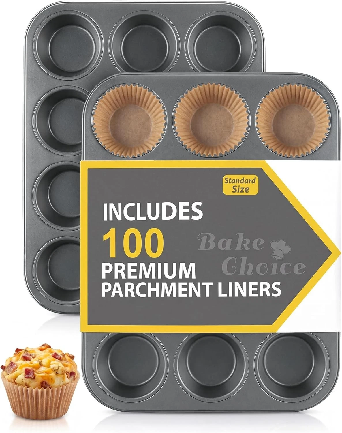 2 Pack Muffin Pan Baking Standard Cupcake Pan includes 100 Natural Cupcake