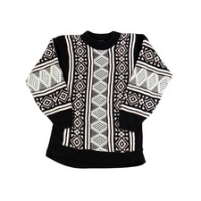 DOMANI Womens Geometric Pattern Black Pink White Knit Sweater Top Made in USA