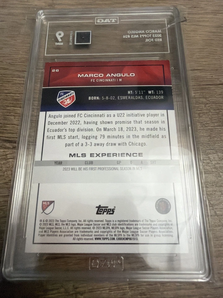2023 Topps MLS #26 Marco Angulo Red Foil /10 TAG 9 - Image 2 of 2