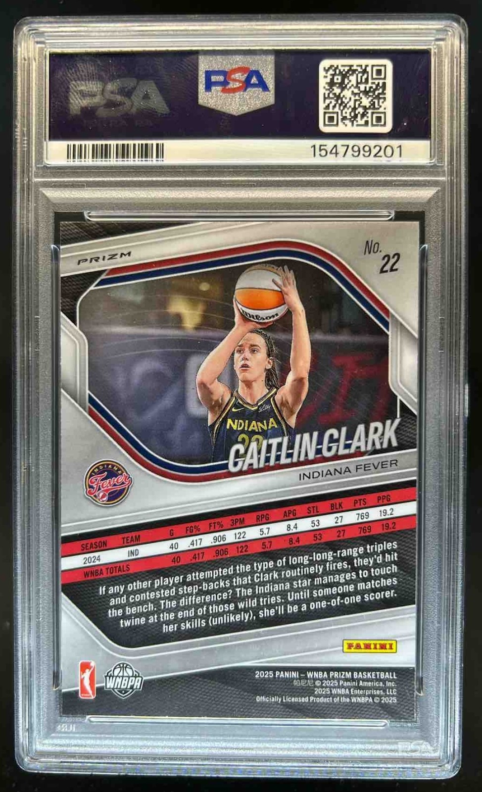2025 Panini WNBA Prizm Caitlin Clark Logo #22 Fever PSA 10 GEM MINT view 2