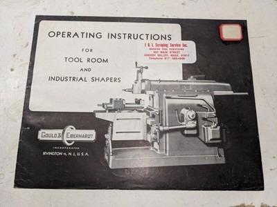 GORTON OPERATOR INSTRUCTION MANUAL INDUSTRIAL SHAPERS 1945 TOOL ROOM MACHINE