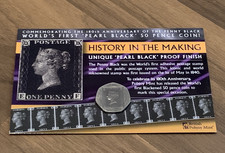 2020 Gibraltar 50p First Pearl Black Proof Finish Penny Black Stamp Coin 50 Penc