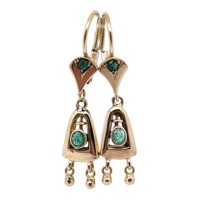 Vintage 10k Gold Georgian Avant Garde Emerald Dangle Earrings