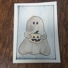 ACEO Original Watercolor painting 2.5 X 3.5 - Ghost Pumpkin 