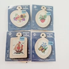 VTG Needle Magic Stitch 'N Frame Counted Cross Stitch Ornaments Mixed Lot Of 4
