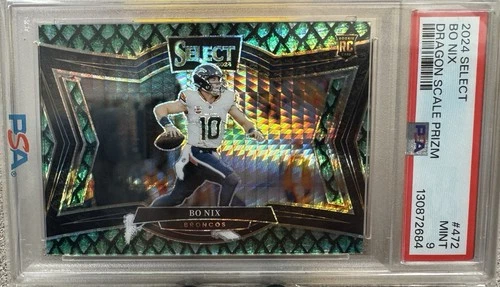 2024 Panini Select - Field Level Bo Nix #472 Dragon Scale Prizm /70 (RC) PSA 9