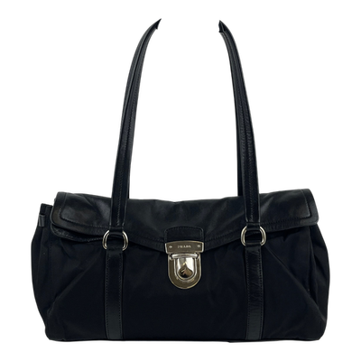PRADA Pocono Tote Bag Shoulder Black Nylon Leather Vintage | eBay