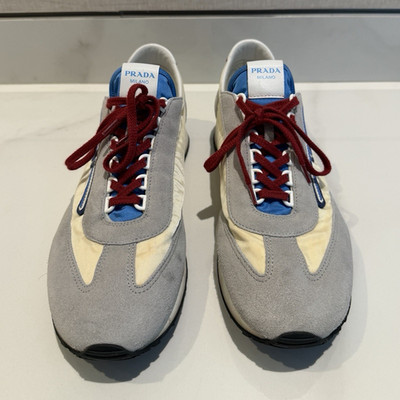 PRADA Men's Nylon Suede Sneakers Gray White Blue Red