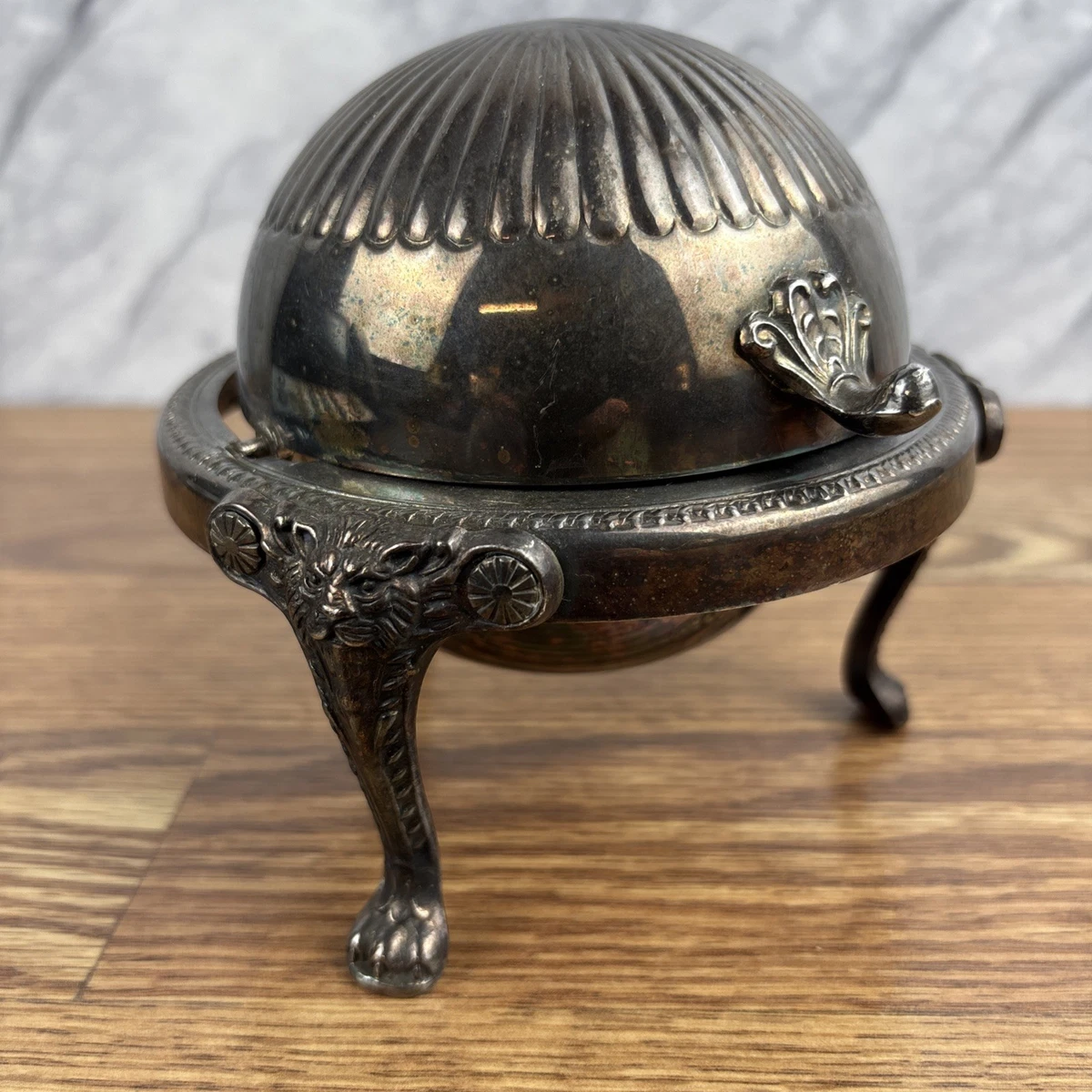 米国老舗 F.B. Rogersのライオン足とライナー付 バターディッシュ FB Rogers Silver Coin Antique US Silver-Plated Butter Dishes for