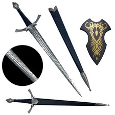 Fantasy Medieval Sword Cosplay Prop,Unsharpened,with Wall Display Plaque.