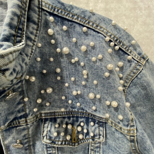 Denim Jean Jacket Pearls New Collection Women's XL Blue Button Up Waist Length - Picture 15 of 16