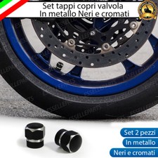 SET 2 TAPPI TAPPINI COPRIVALVOLA RUOTE APRILIA STRADA 125 ARGENTO E NERI ACCIAIO