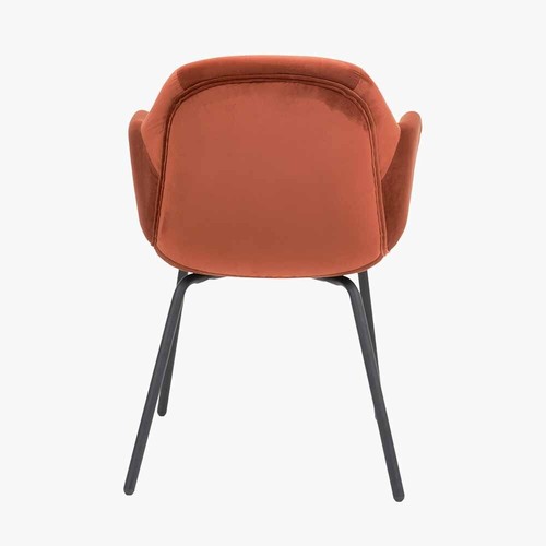 Silla de comedor de terciopelo de terracota silla talladora de metal naranja y negro quemado - Imagen 4 de 8