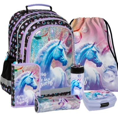 DERFORM Einhorn Unicorn Pferd Rucksack Ranzen Schulrucksack Schulranzen Set 1-3 Klasse