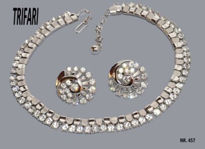 Trifari, demi parure vgt collier e orecchini silver tone anni 50-60